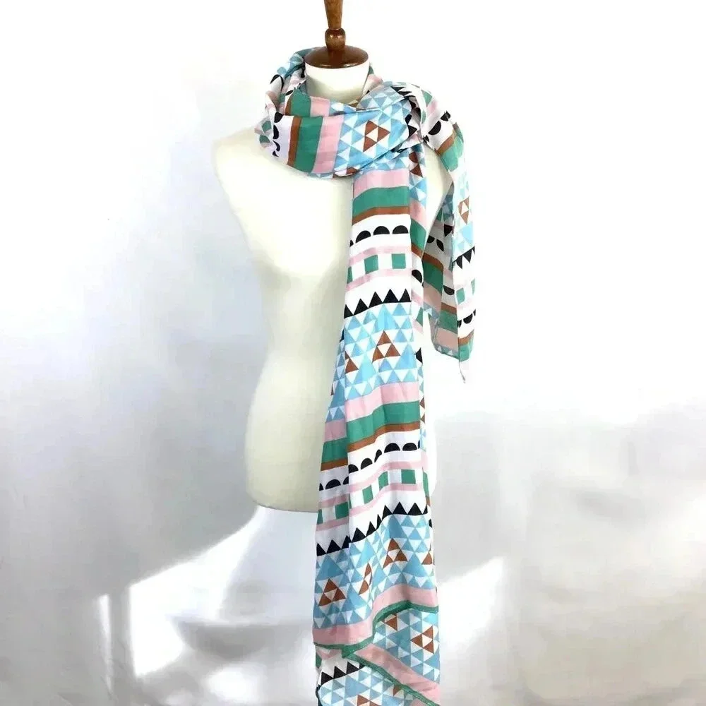 Large Western Scarf Aztec Geometric Printed Village Rectangle Pastels Dupatta